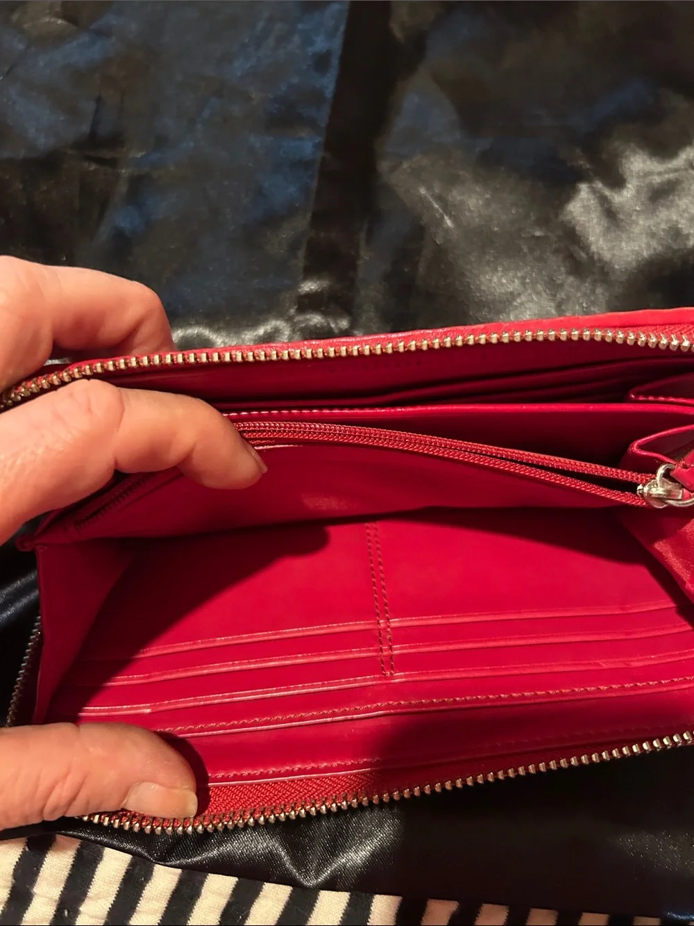 Coach Red Leather Fringe Zip-Around Wallet